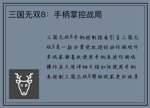 三国无双8：手柄掌控战局